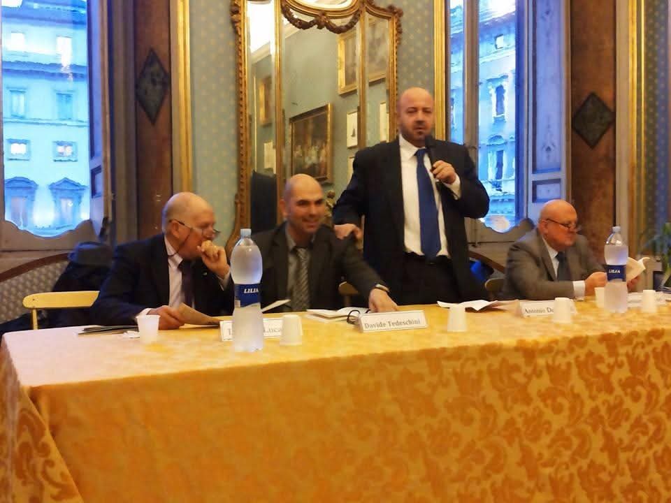 Presentazione di un libro presso Palazzo Ferrajoli. Da sinistra Luciano Lucarini, Davide Tedeschini, Antonio De Pascali, Gennaro Malgieri